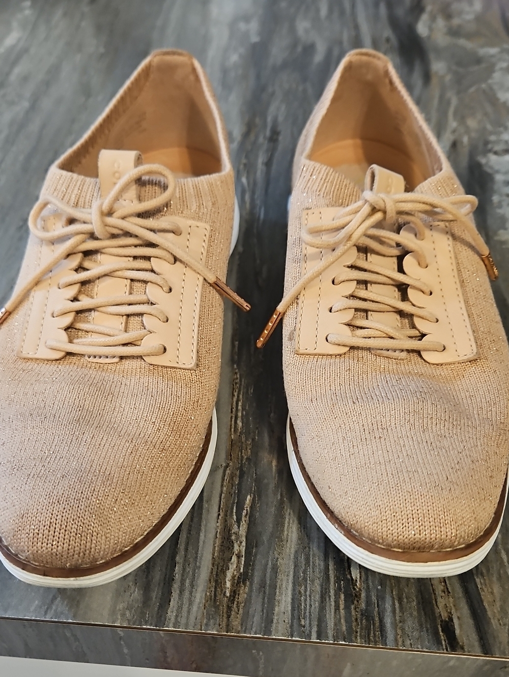 Womens Knit Lace-Up Casual Shoes in Beige By COLE HAAN